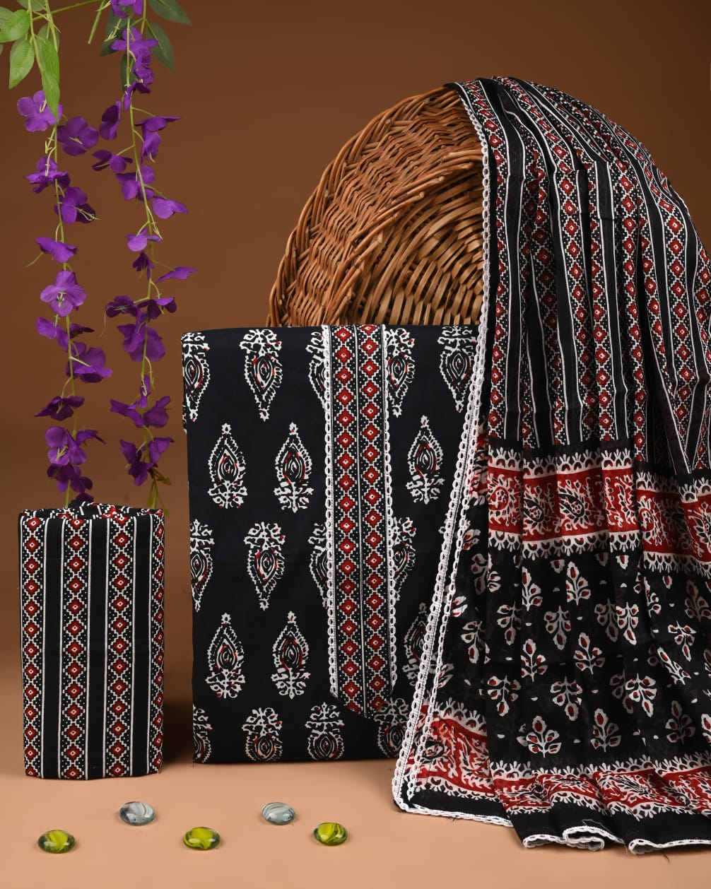 Pure Cotton Gotta patti Work unstitched Suit With Cotton Dupatta.