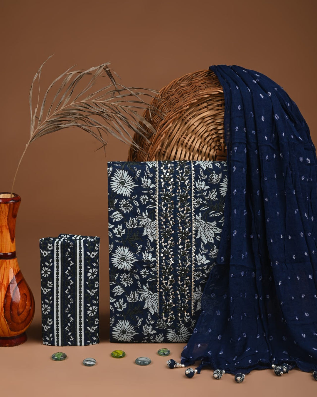 Pure Cotton Gotta patti Work unstitched Suit With Chiffon Dupatta.