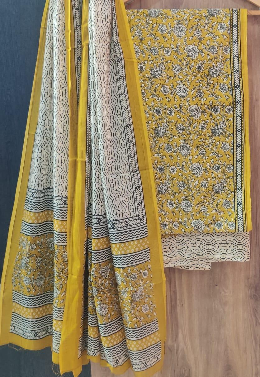 Pure Cotton Hand Block Print Unstitched Suit