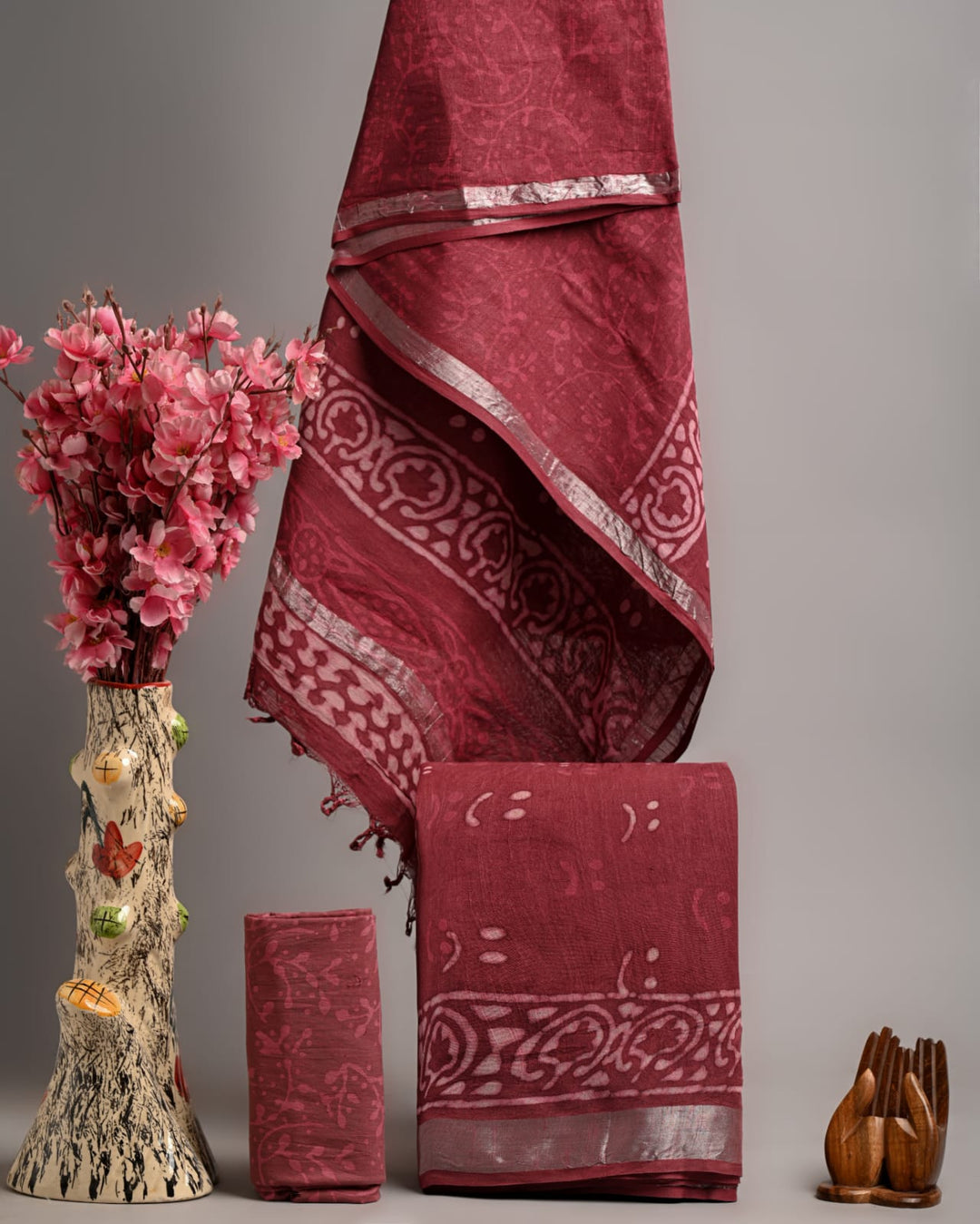 Hand Block Printed Linen Unstitched Suit .