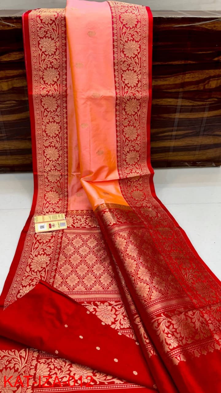 Pure Banarasi Katan Silk Saree With Antique Zari Work .