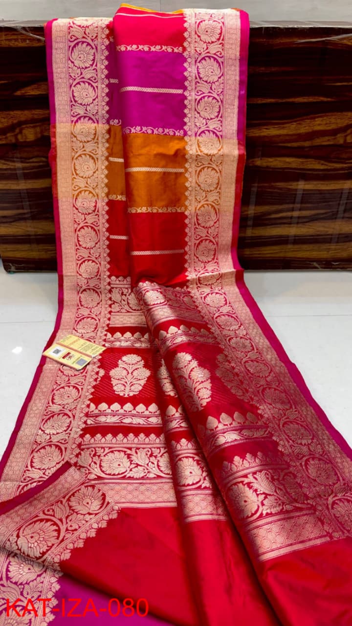 Pure Banarasi Katan Silk Saree With Antique Zari Work .