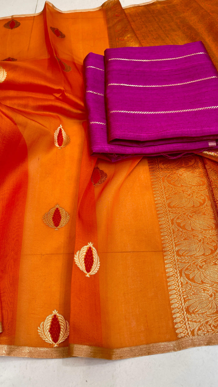 Pure Kora Organza Silk Handloom Zari Work Saree.