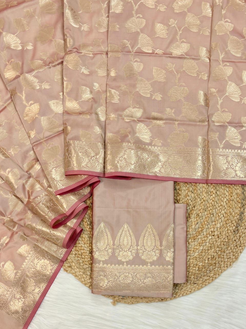 Banarasi Soft Silk Unstitched Suit.
