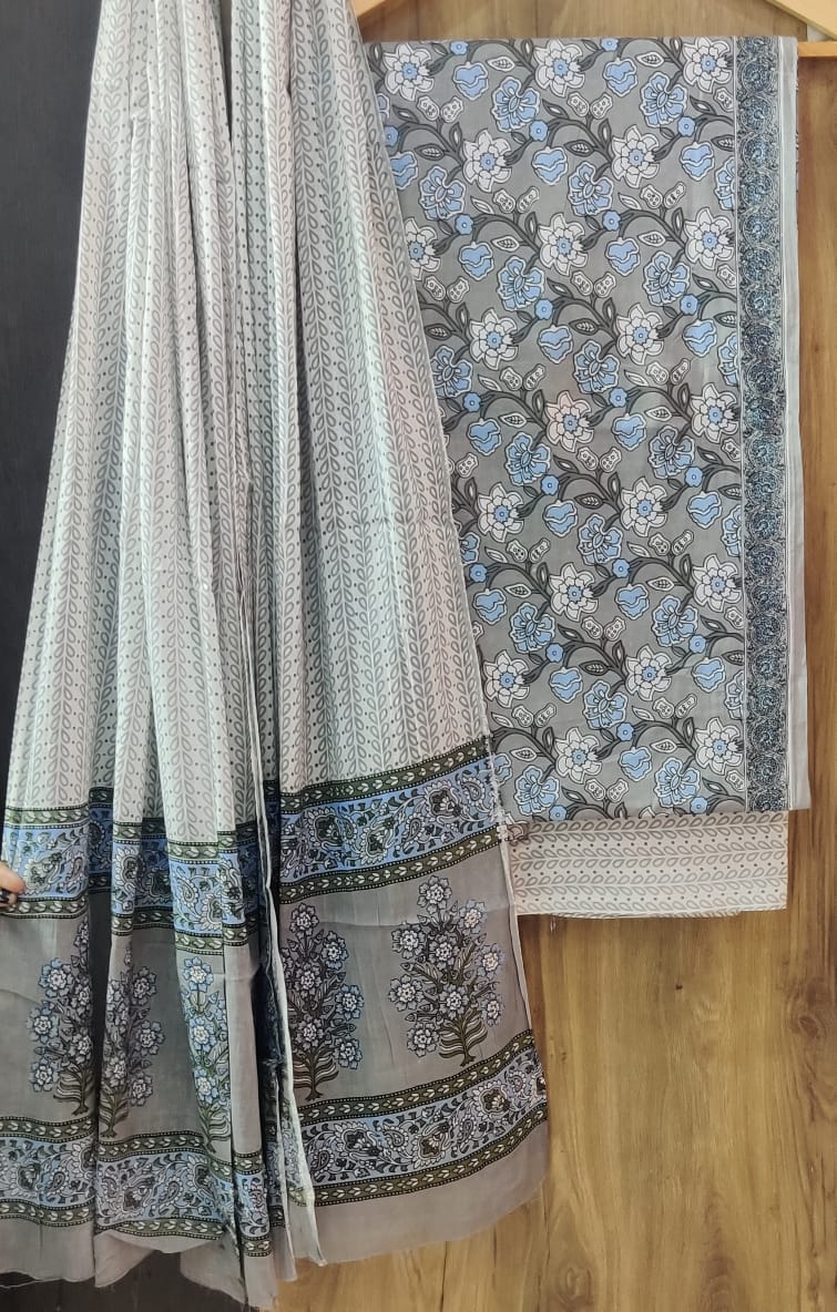 Pure Cotton Hand Block Print Unstitched Suit