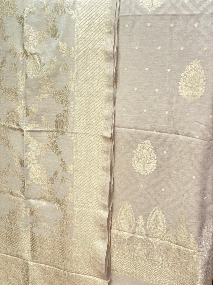 Pure Banarasi Munga Silk Weaved Unstitched Suit With Munga Silk Weaved Dupatta.