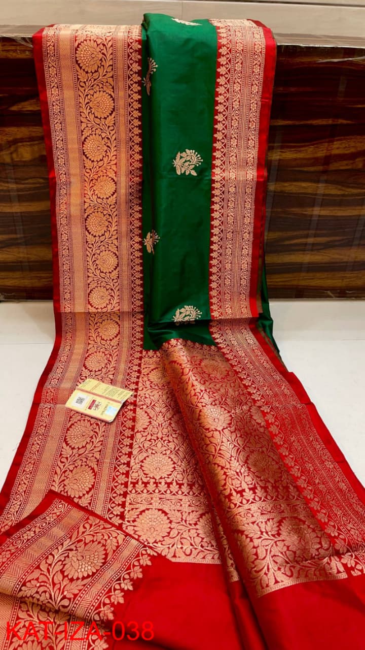 Pure Banarasi Katan Silk Saree With Antique Zari Work .