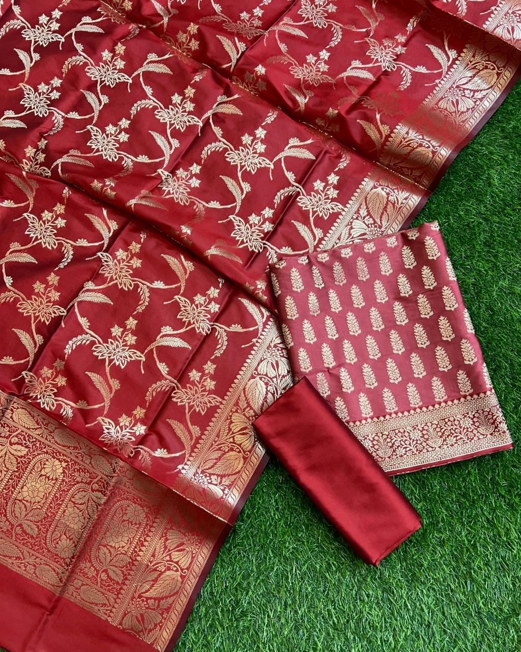 Exclusive Banarasi Silk 3 pc Unstitched suit .
