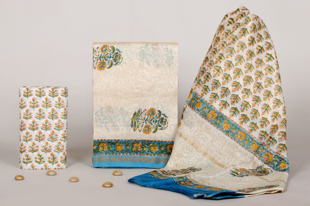 Pure Hand Block Chanderi Silk Unstitched Suit
