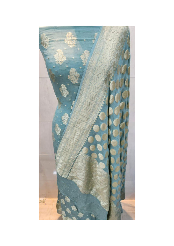 Pure Khaddi Georgette Zari Work Unstitched Suit With Khaddi Georgette Dupatta.