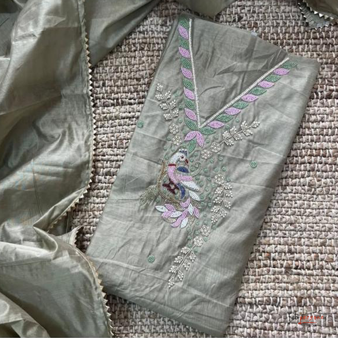 Organza Hand Work Unstitched Suit with Shantoon Bottom