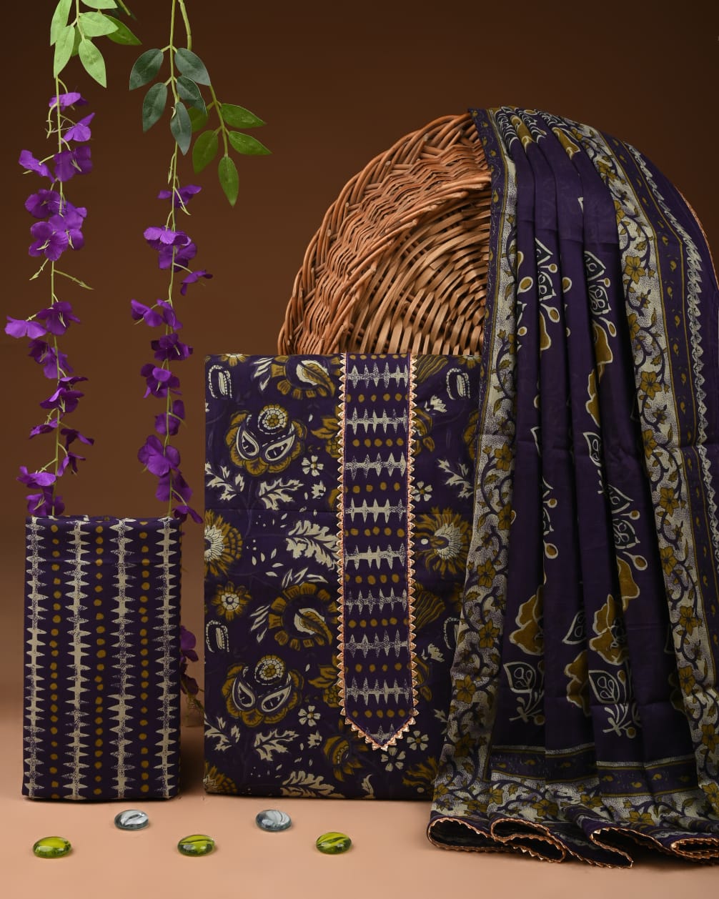 Pure Cotton Gotta patti Work unstitched Suit With Cotton Dupatta.