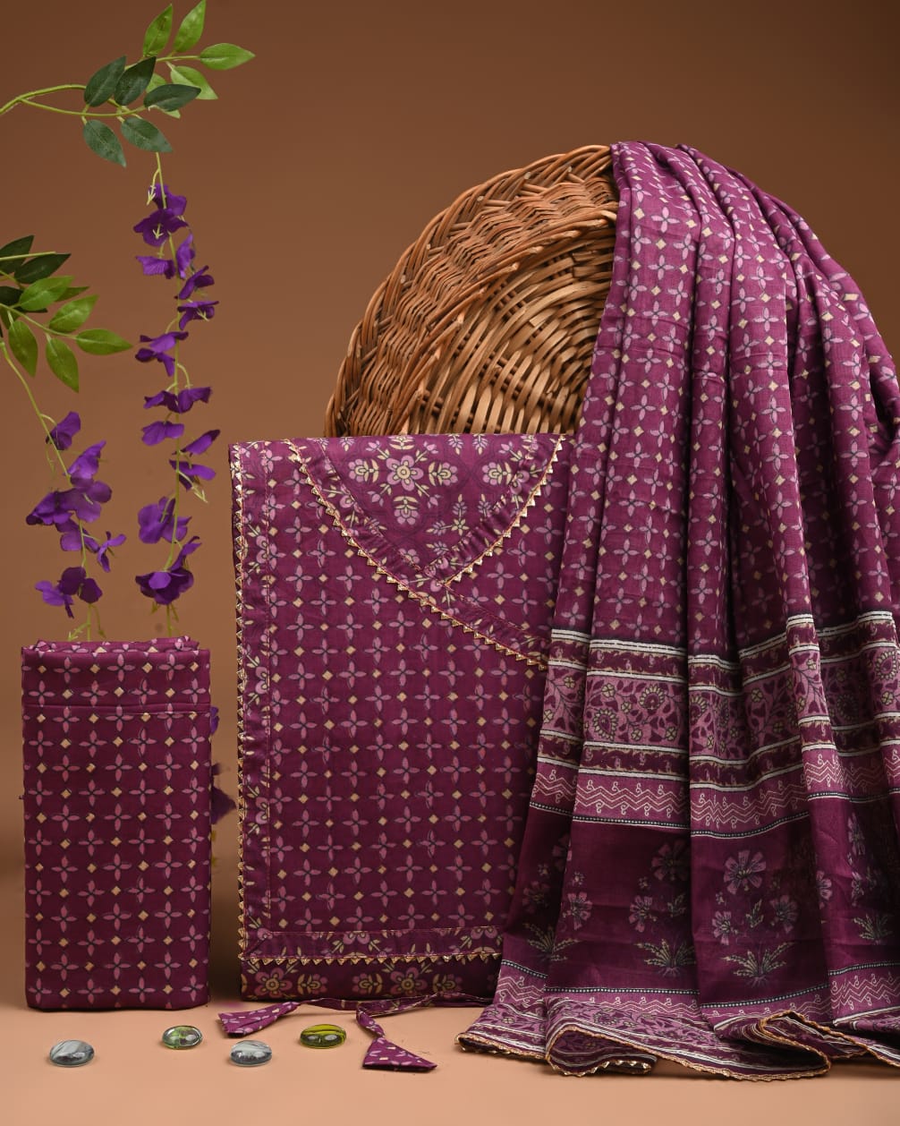 Pure Cotton Gotta patti Work unstitched Suit With Cotton Dupatta.