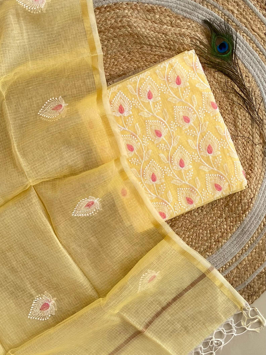 Pure Kota Doriya Embroidered Unstitched Suit With Dupatta