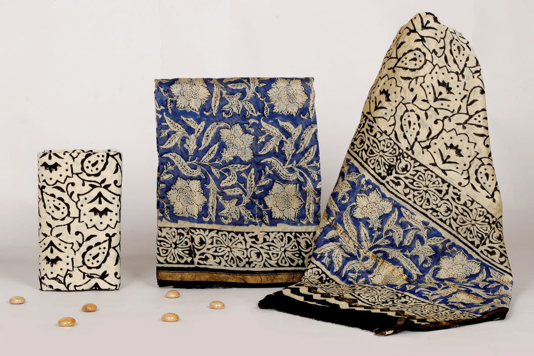 Pure Hand Block Chanderi Silk Unstitched Suit
