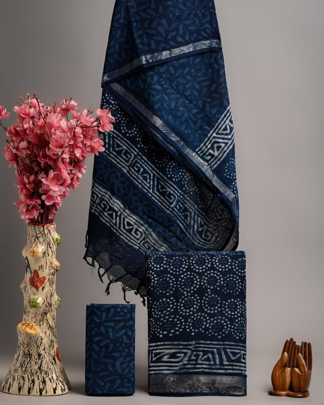 Hand Block Printed Linen Unstitched Suit .