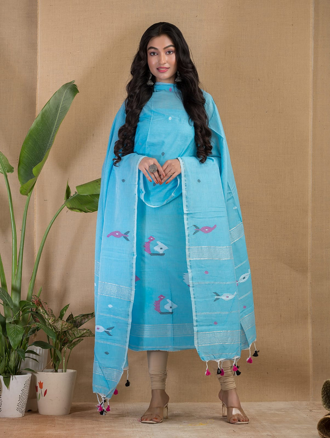 Pure Debri silk 2PC Jamdani Handwork Unstitched Suit .