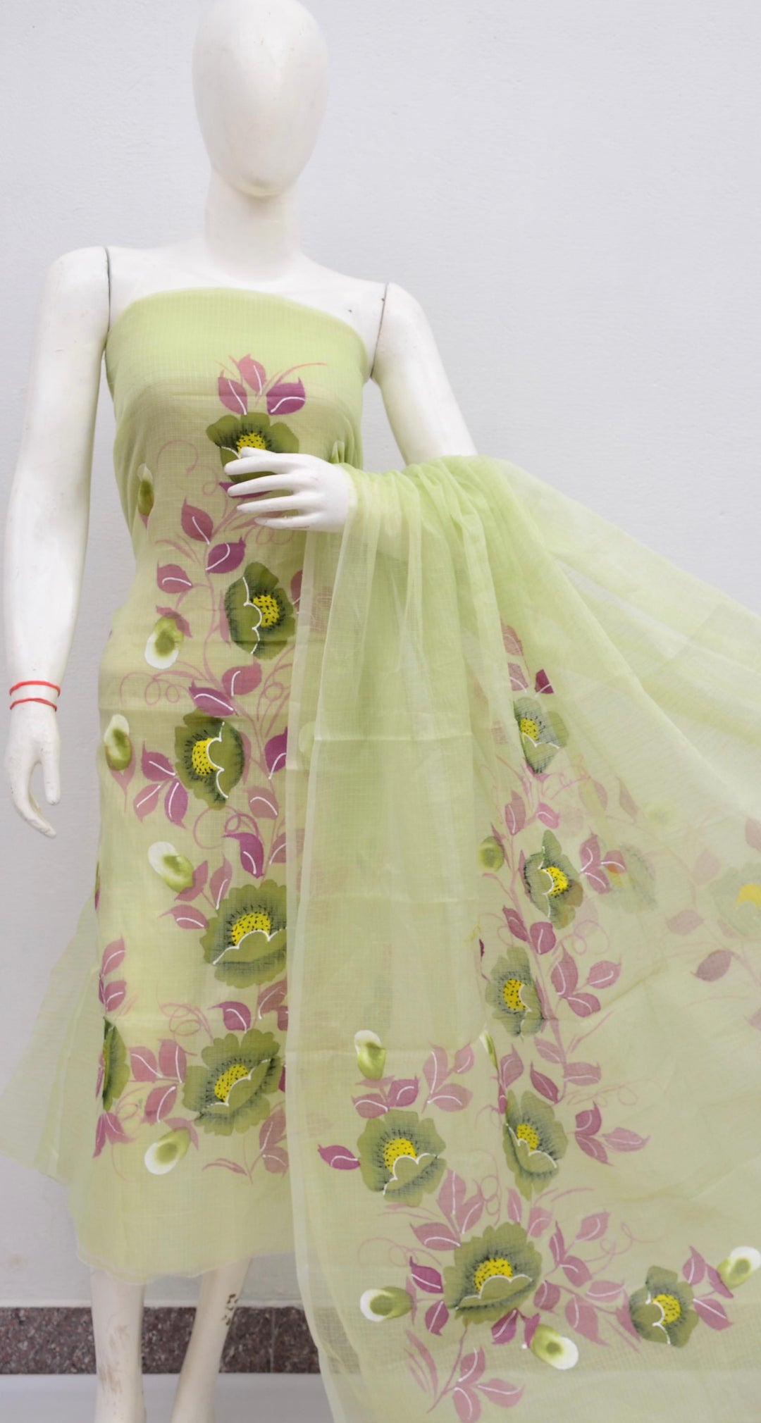Kota Doriya Hand Print Unstitched Suit.