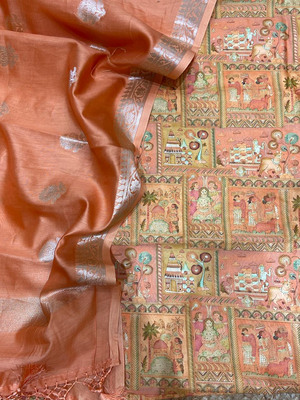 Pure Banarasi Chanderi Silk Digital Printed Unstitched suit .