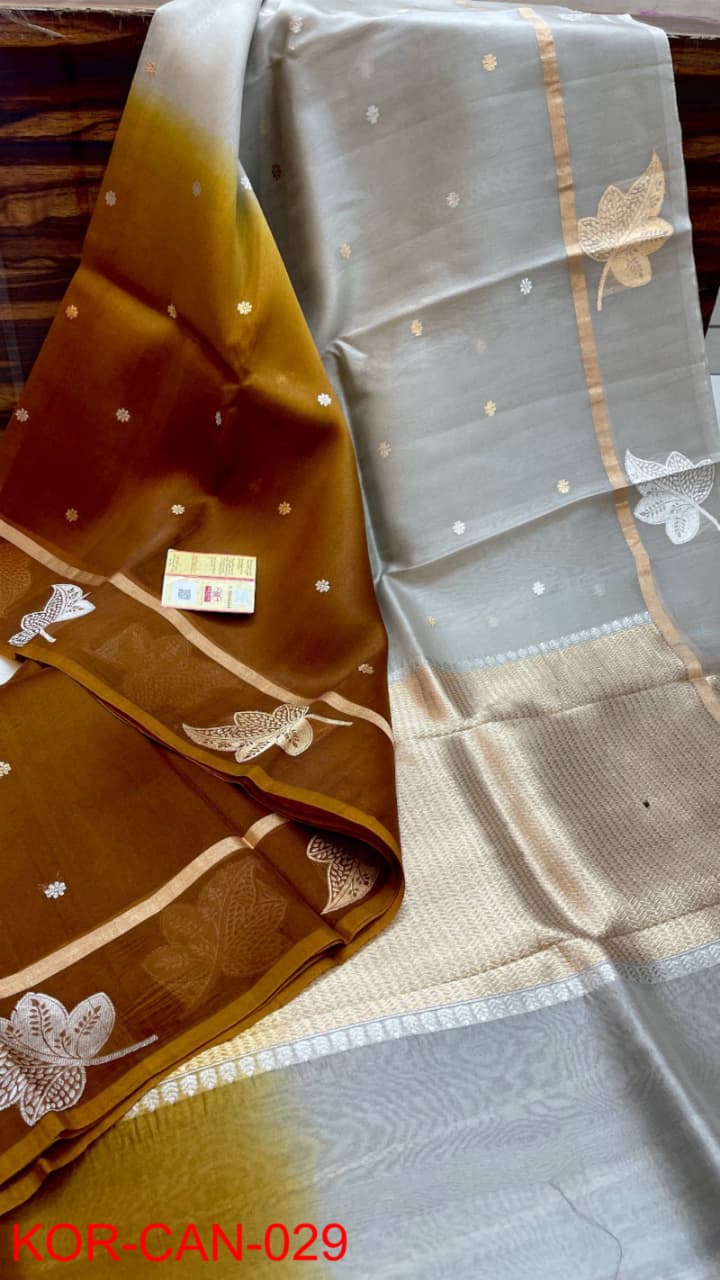 Pure Kora Organza Silk Hanloom Zari Work Saree.