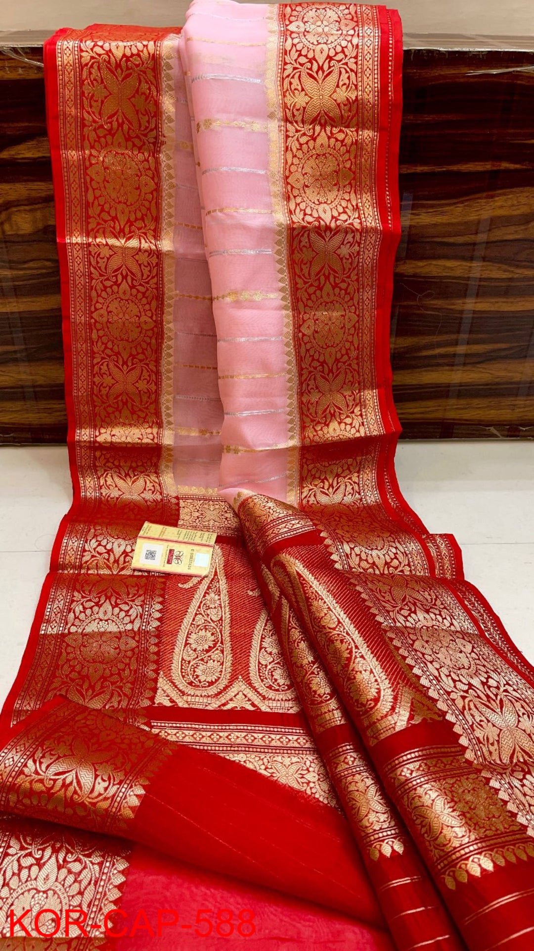 Pure Banarasi Kora Organza Silk Handwoven Zari Work Saree With Silk Mark Certificate ( Length- 6.3 Meter