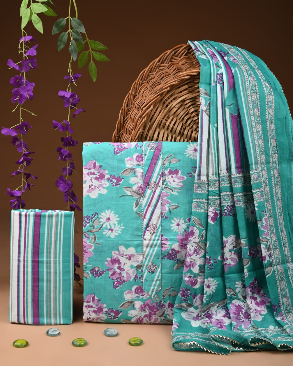 Pure Cotton Gotta patti Work unstitched Suit With Cotton Dupatta.