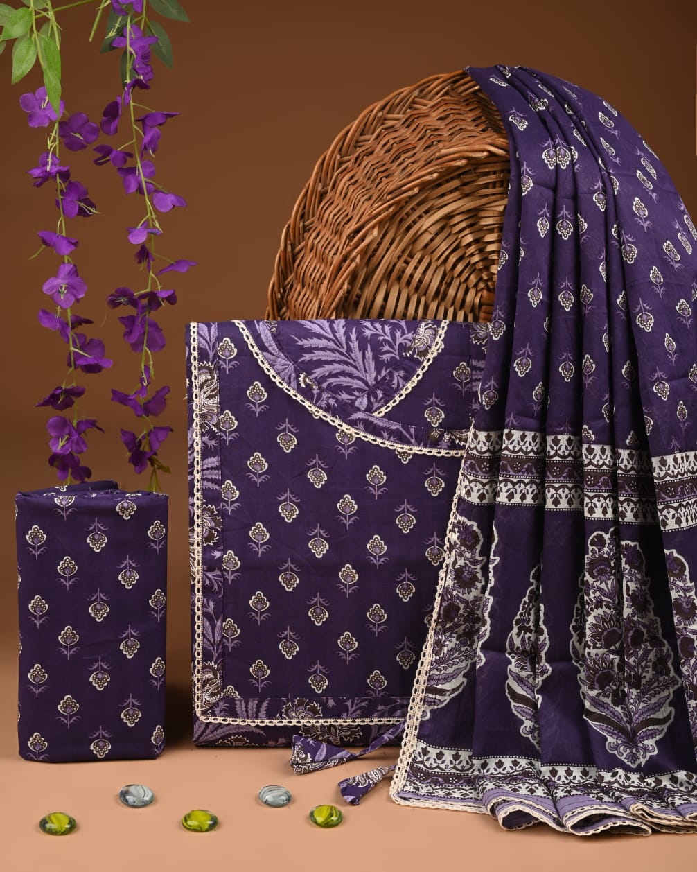 Pure Cotton Gotta patti Work unstitched Suit With Cotton Dupatta.