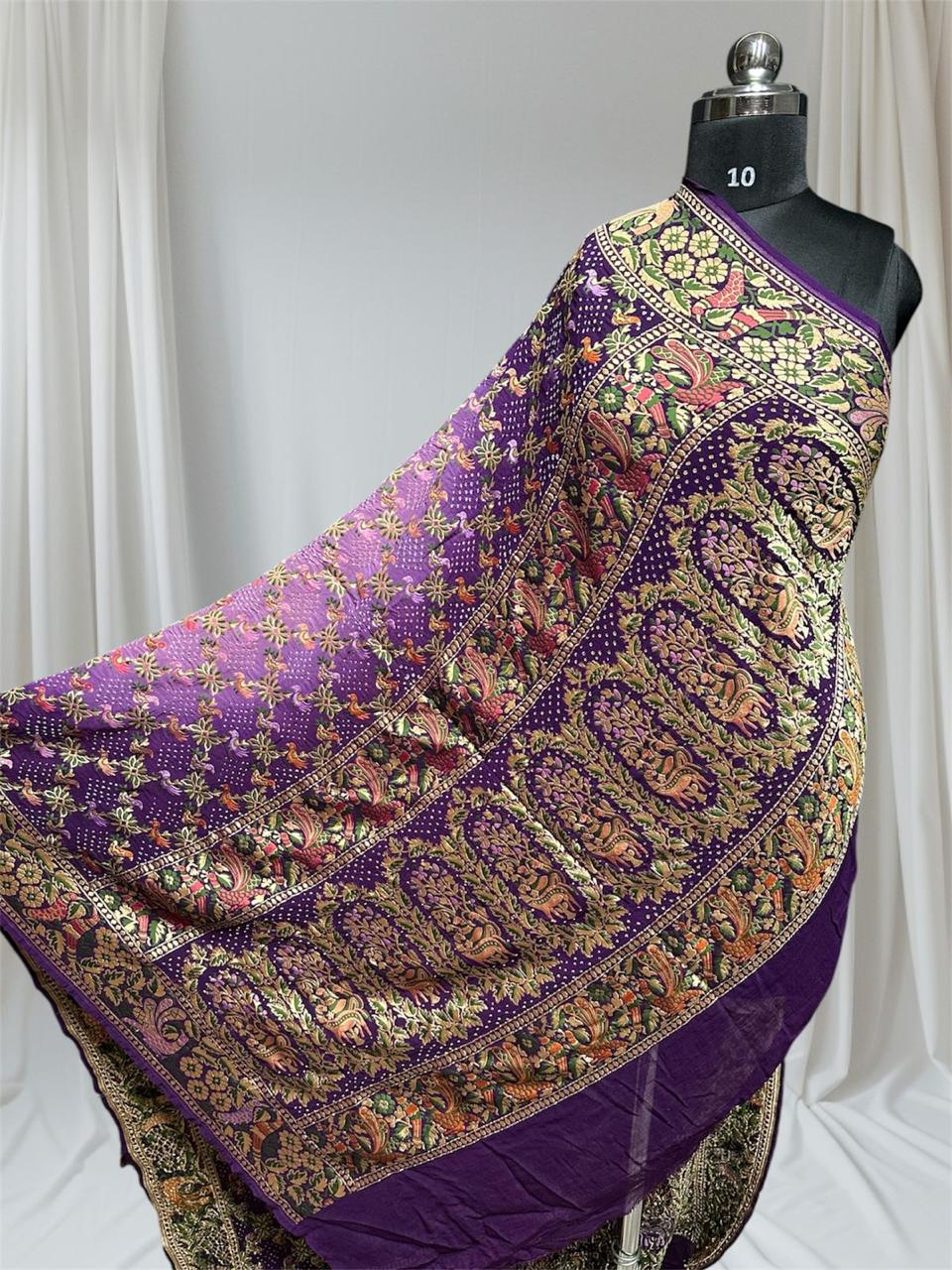 Pure Khaddi Georgette Handloom Neem Zari Work saree With Raiy Bandhej .