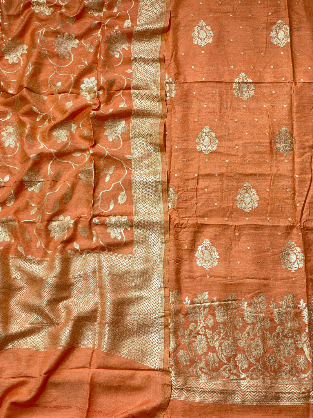 Pure Banarasi Munga Silk Weaved Unstitched Suit With Munga Silk Weaved Dupatta.