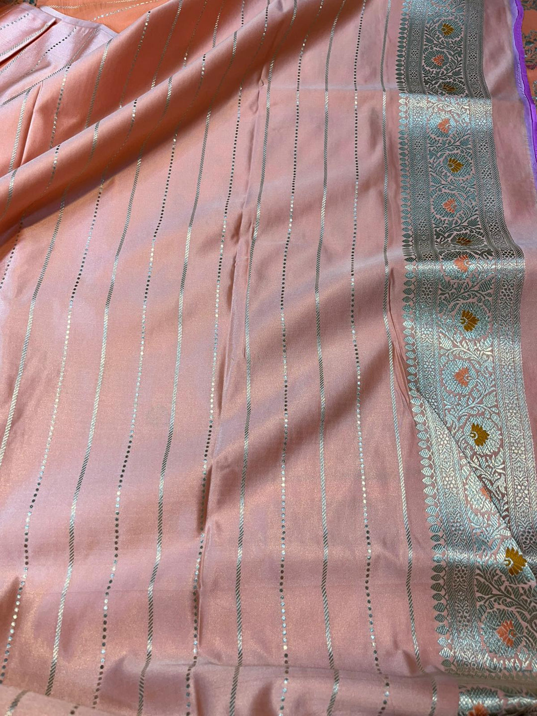 Pure Banarasi Mashru Silk Saree With Tilfi Weaved Work.