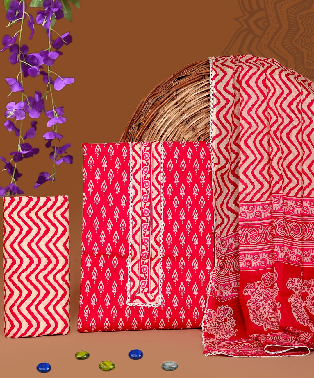 Pure Cotton Gotta patti Work unstitched Suit With Cotton Dupatta.