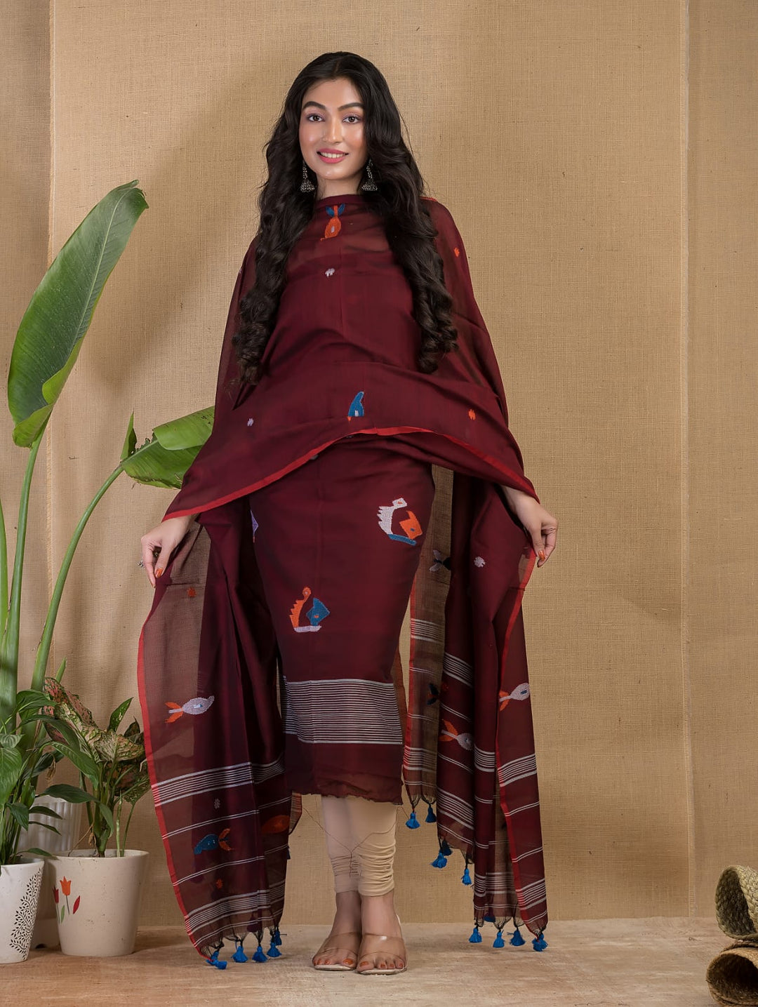 Pure Debri silk 2PC Jamdani Handwork Unstitched Suit .