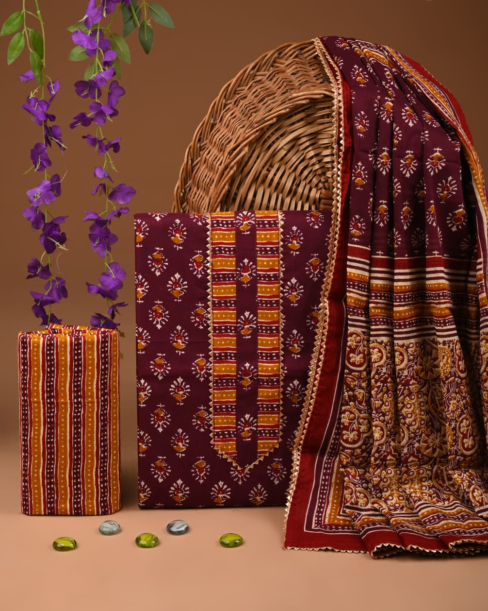 Pure Cotton Gotta patti Work unstitched Suit With Cotton Dupatta.
