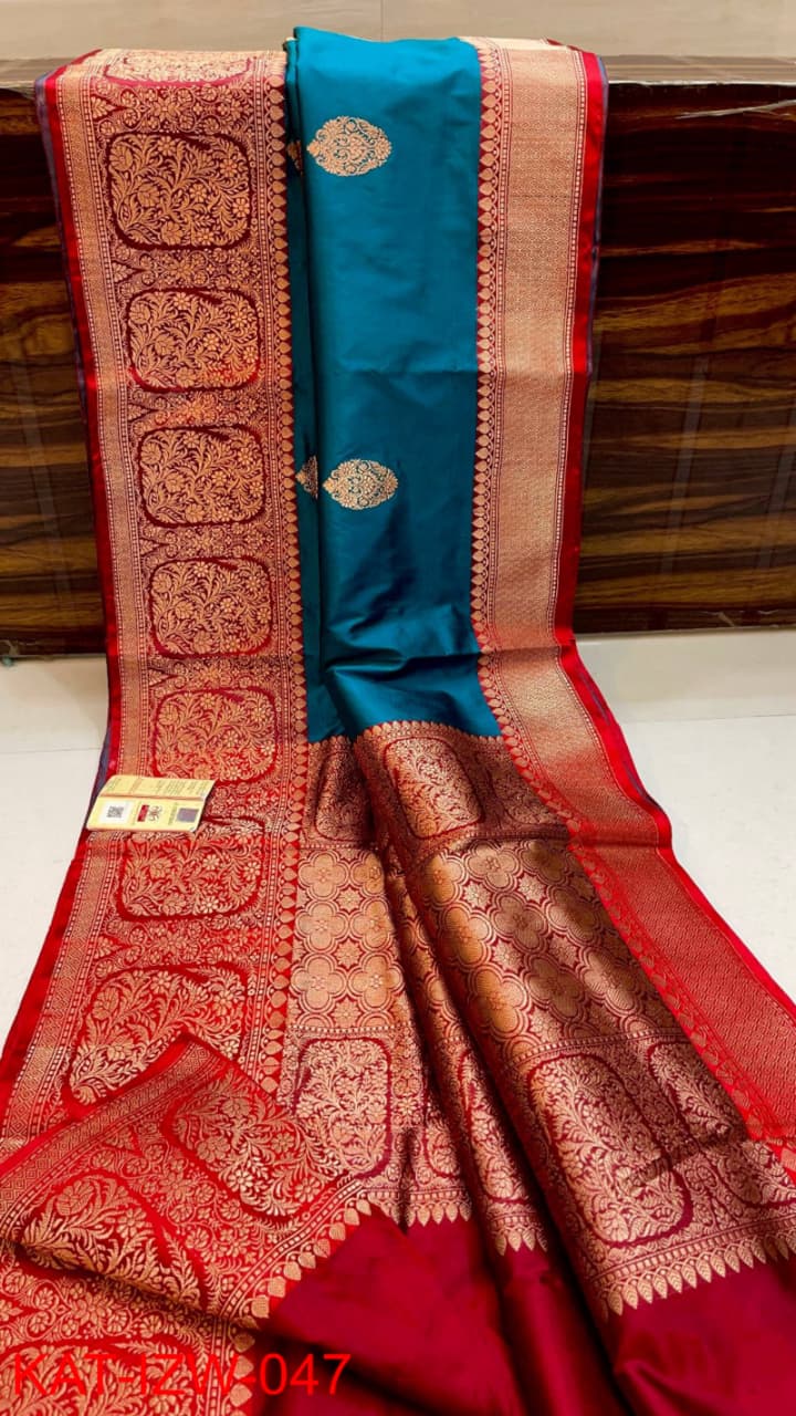 Pure Banarasi Katan Silk Saree With Antique Zari Work .
