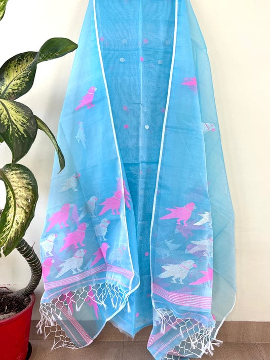 Pure Maslin Silk 2PC Jamdani Unstitched Suit With Bird Motif