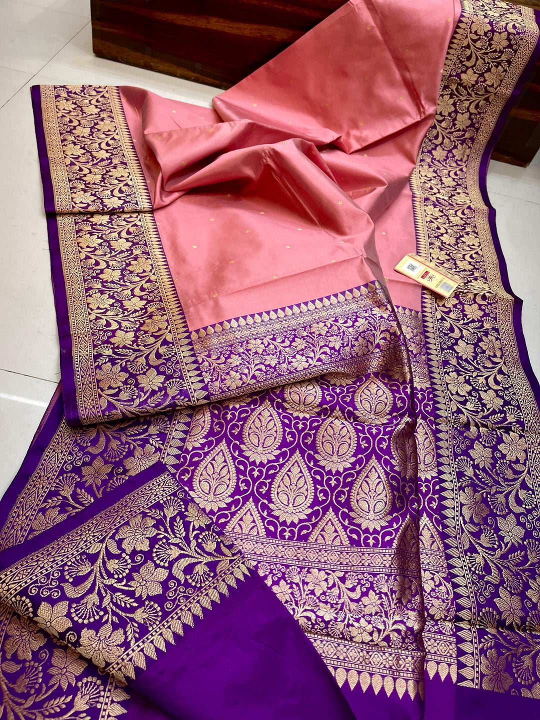 Pure Banarasi Handloom Katan Silk Saree With Antique Zari Work .