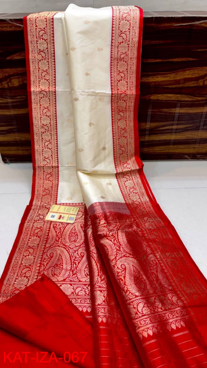 Pure Banarasi Katan Silk Saree With Antique Zari Work .