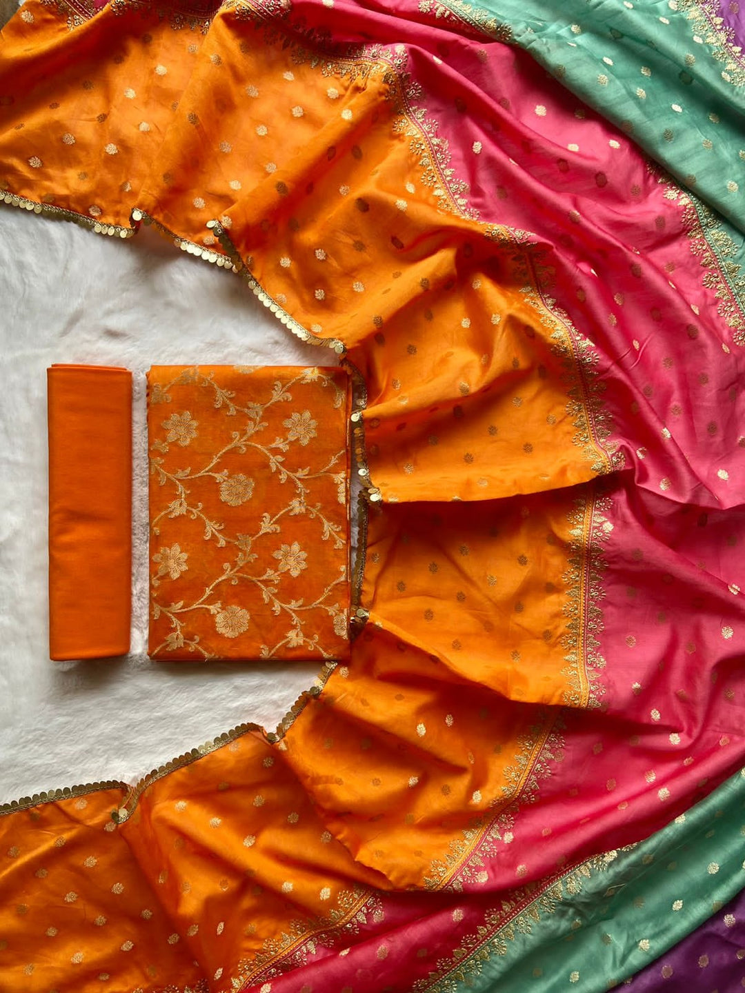 Pure Banarasi Chanderi Silk jall Zari Work Unstitched Suit .