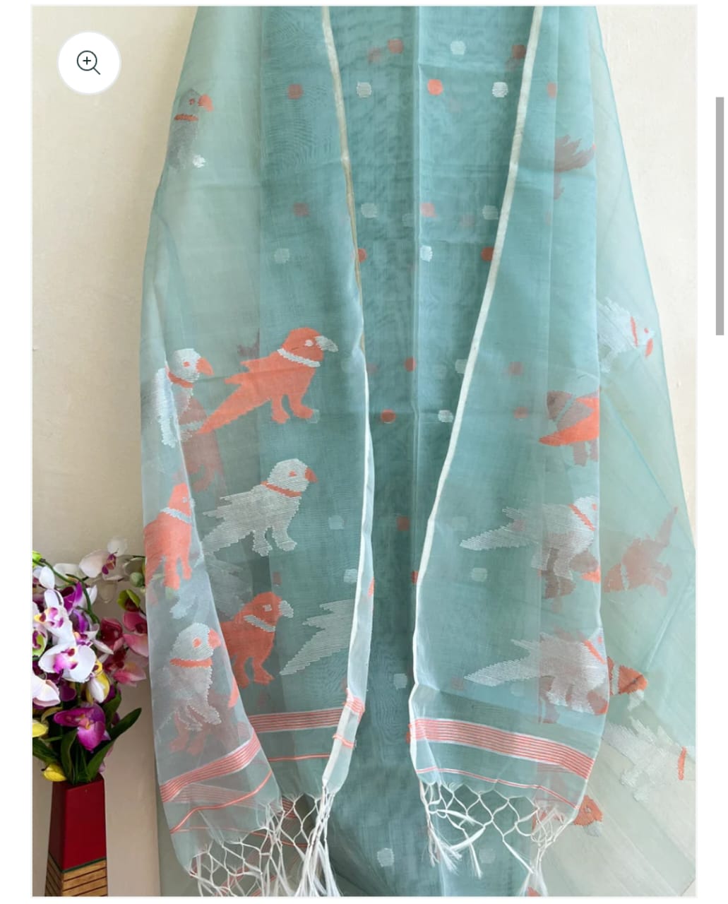 Pure Maslin Silk 2PC Jamdani Unstitched Suit With Bird Motif