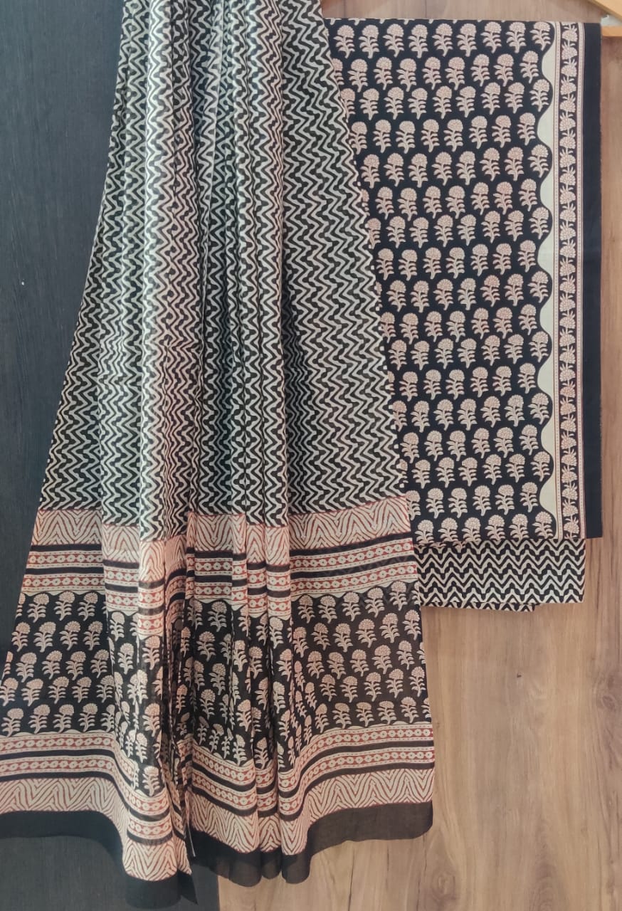 Pure Cotton Hand Block Print Unstitched Suit