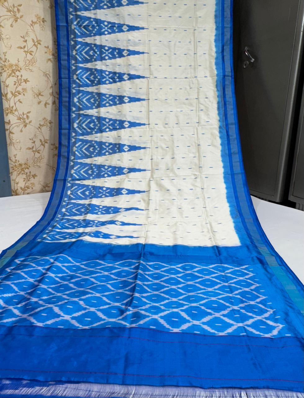 Pure Pochampally Ikkat Silk Saree With Blouse Pthani Pattern Border.