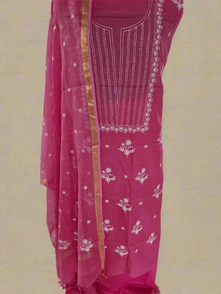 Chikankari Hand Work 2pc Unstitched Suit in Kota doria Fabric .