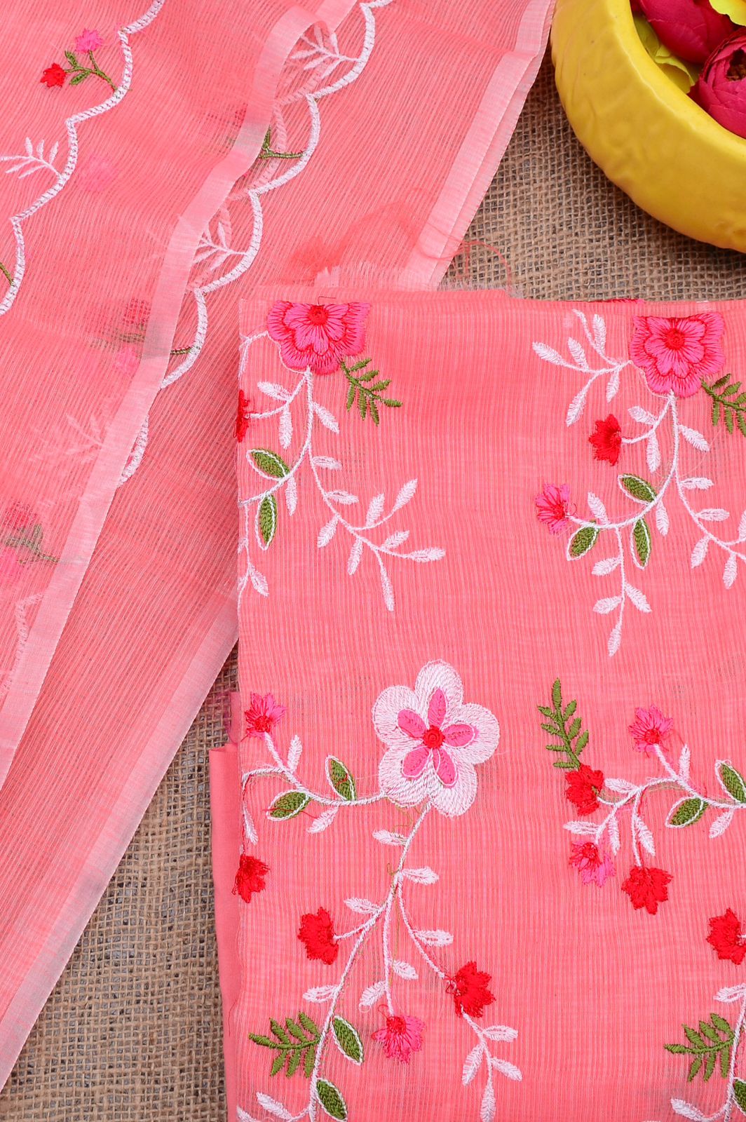 Pure Kota Doriya Embroidered Unstitched Suit With Dupatta .