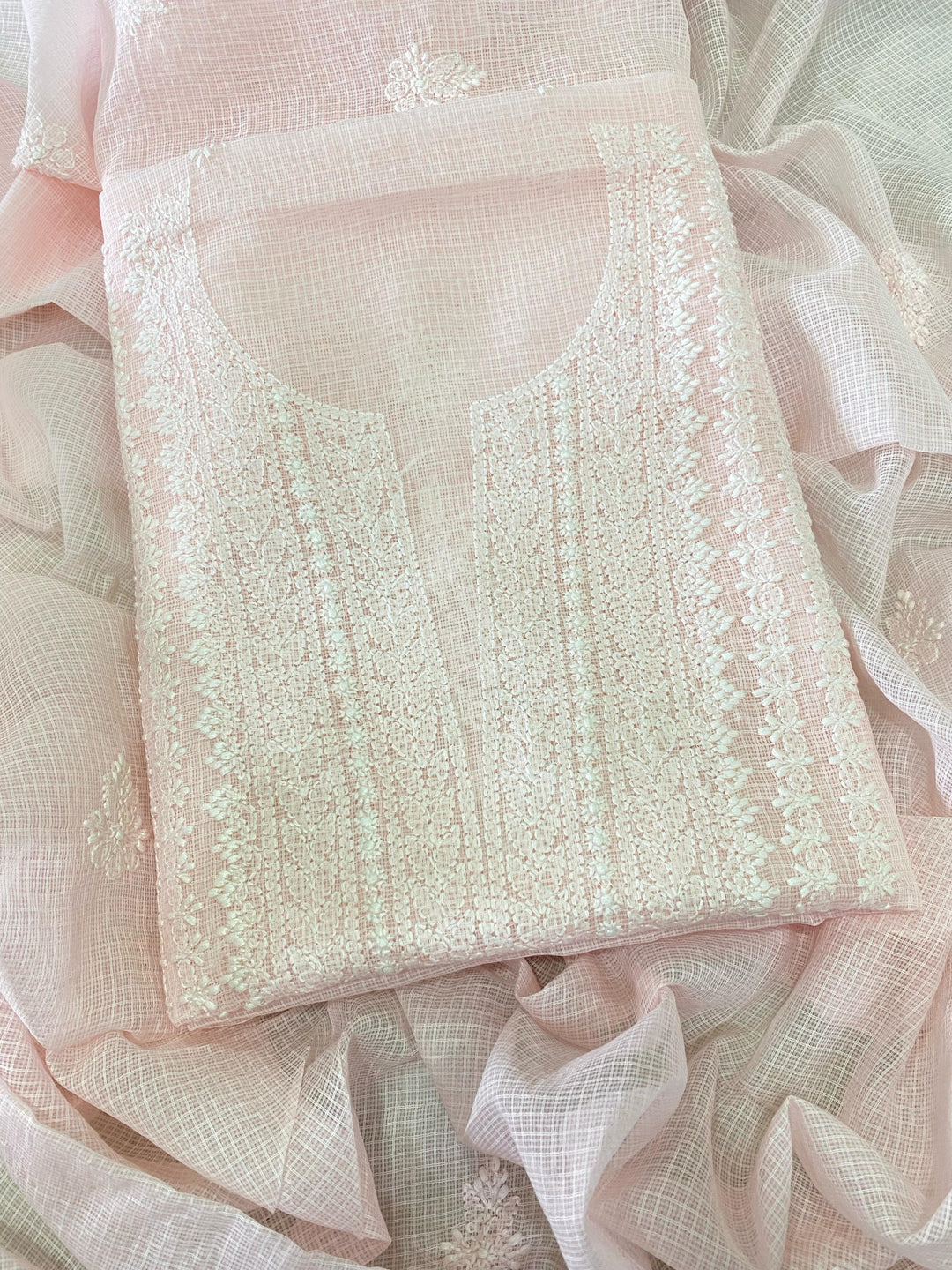 Chikankari Hand Work 2pc Unstitched Suit in Kota doria Fabric