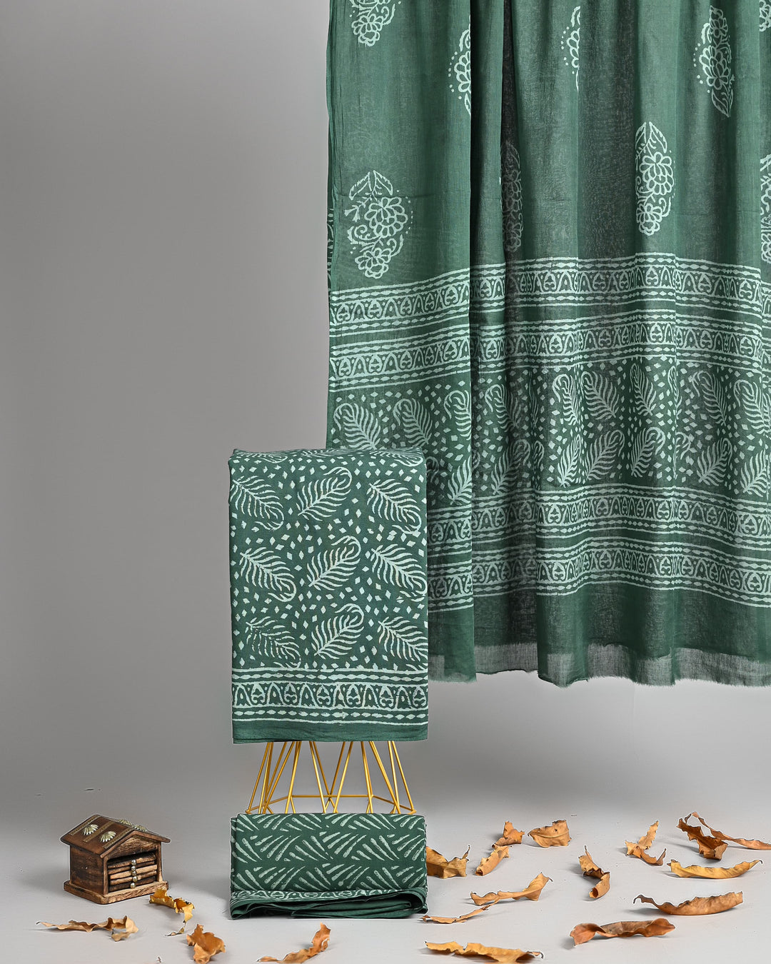 Pure Cotton Hand Block Printed Unstitched Suit Set With Cotton Dupatta .