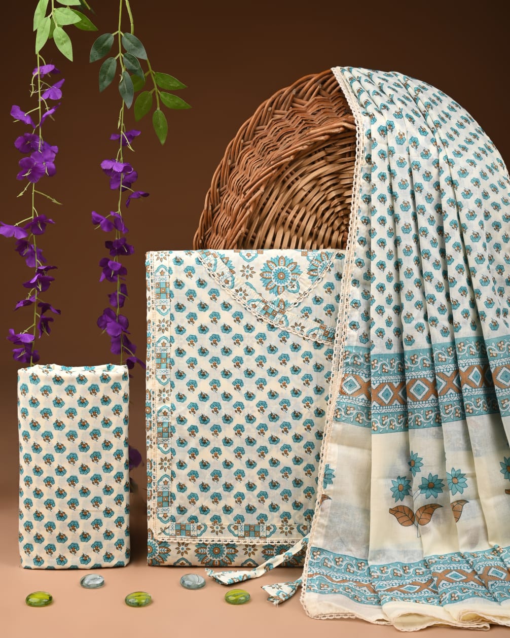 Pure Cotton Gotta patti Work unstitched Suit With Cotton Dupatta.