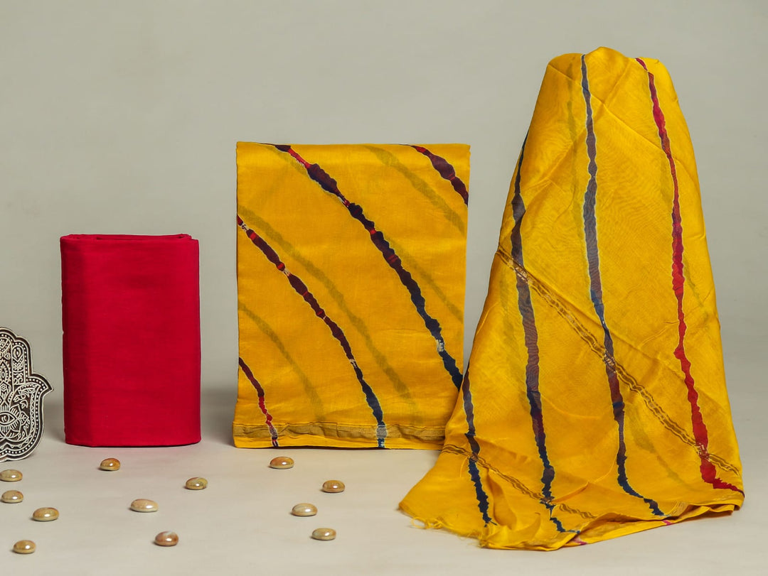 Pure Hand Block Chanderi Silk Unstitched Suit.