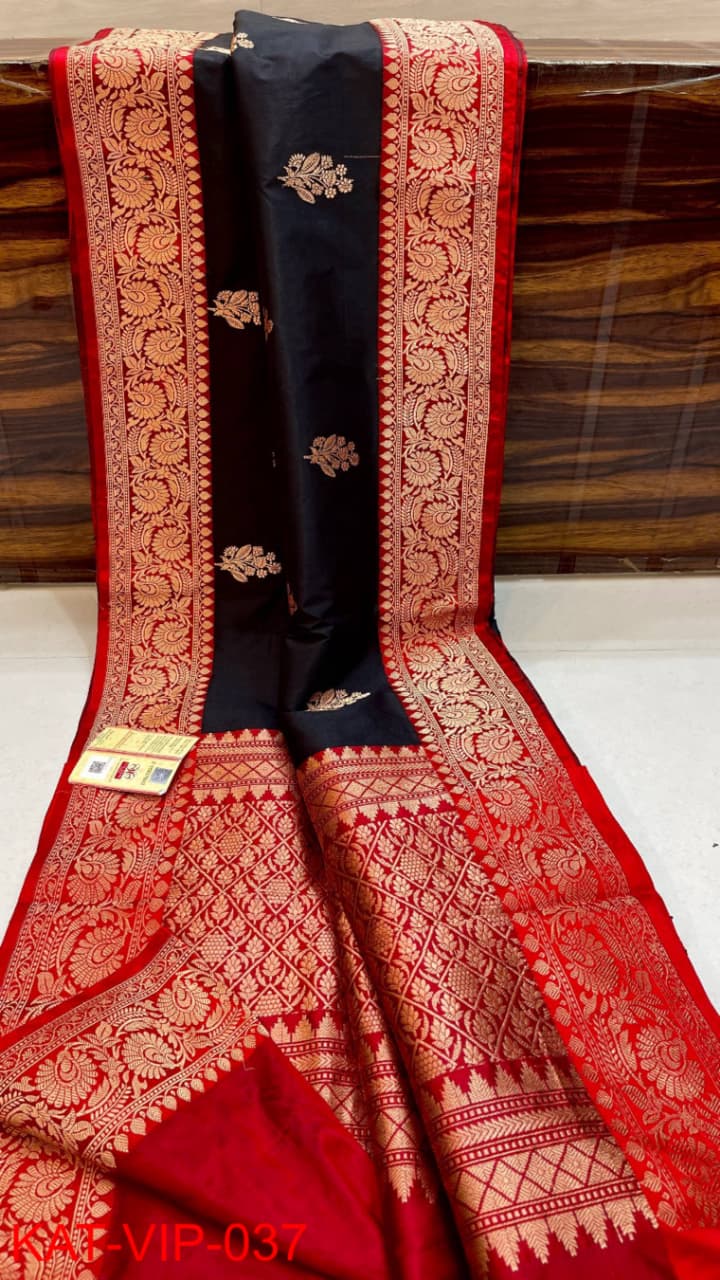 Pure Banarasi Katan Silk Saree With Antique Zari Work .