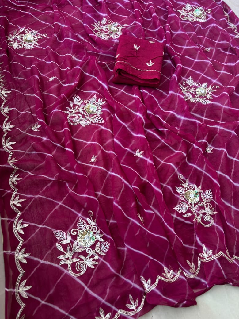 Rajasthani pure Dimond Chiffon lehriya Saree.
