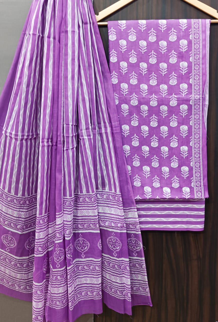 Pure Cotton Hand Block Print Unstitched Suit